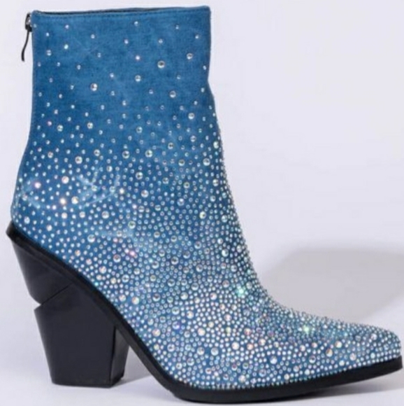 NIB Denim Rhinestone Boots - Picture 5 of 6